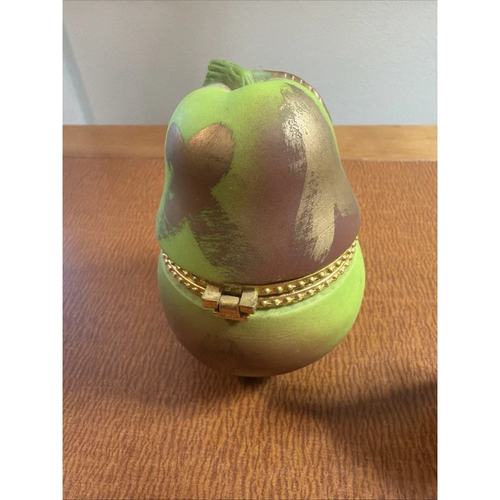 Set Of 2 Vintage Trinket Boxes: Teapot & Green Pear
